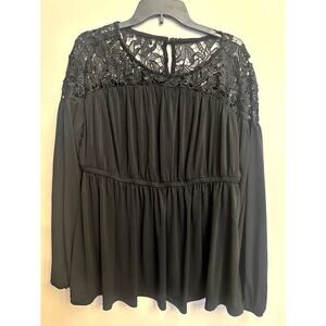 Torrid Black Lace Yoke Long Sleeve Flowy Top